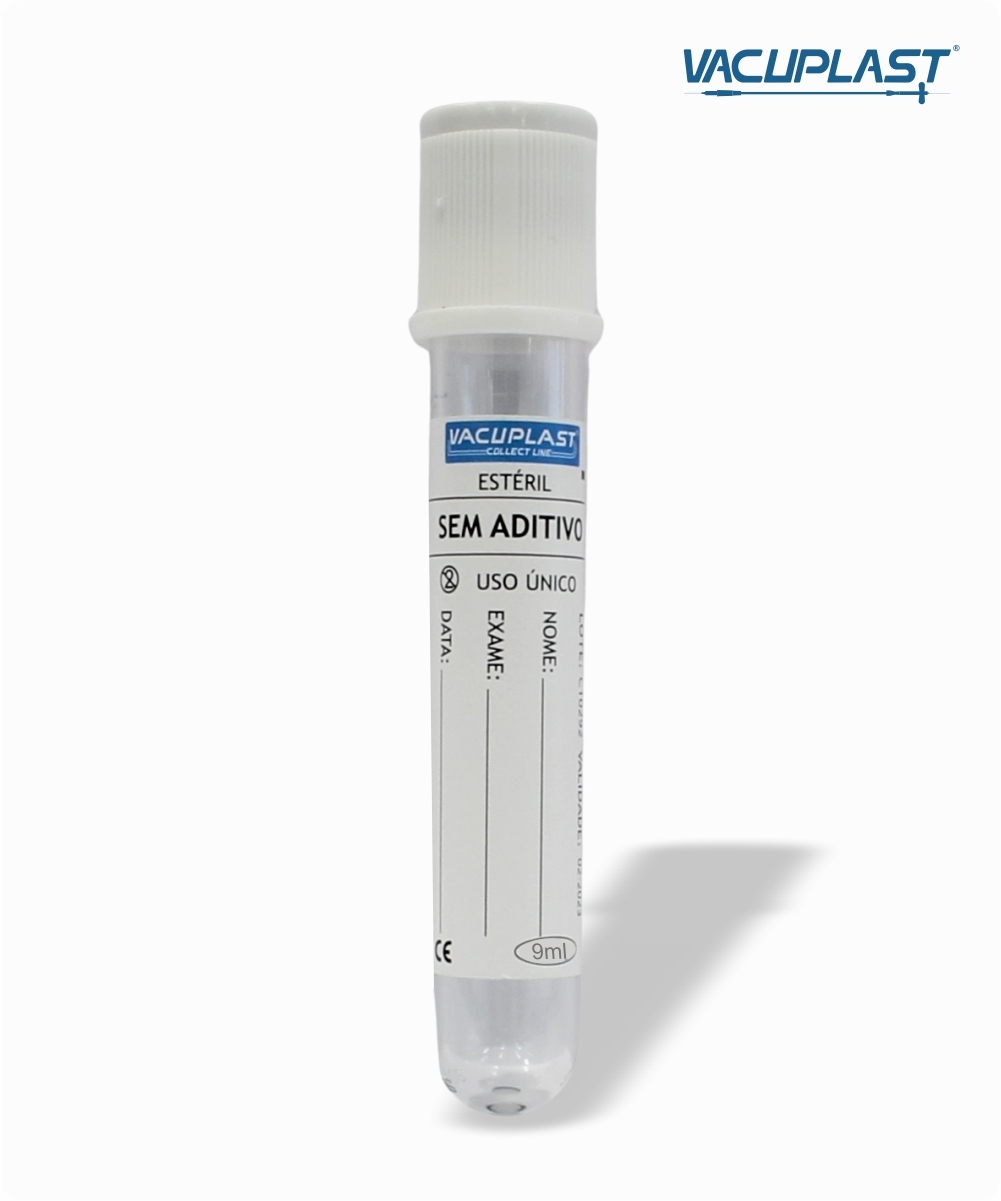 Tubo para coleta de sangue a vácuo sem aditivo 9mL